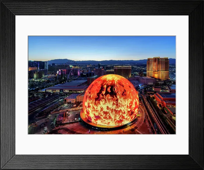Framed Print : The Sphere, Exosphere is nightly used to display art and advertising Aerial View of Skyline, Strip at Night, Las Vegas, Nevada, USA Framed Print : The Sphere, Exosphere is nightly used to display art and advertising Aerial View of Skyline, Strip at Night, Las Vegas, Nevada, USA