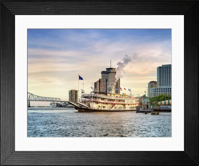 Framed Print : Natchez Steamboat at the Mississippi River and Boardwalk, sunset New Orleans, Louisiana, USA Framed Print : Natchez Steamboat at the Mississippi River and Boardwalk, sunset New Orleans, Louisiana, USA