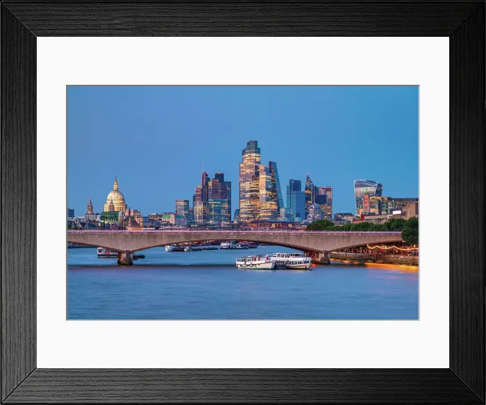 Framed Print : UK, England, London, City of London skyline, Waterloo Bridge over River Thames Framed Print : UK, England, London, City of London skyline, Waterloo Bridge over River Thames