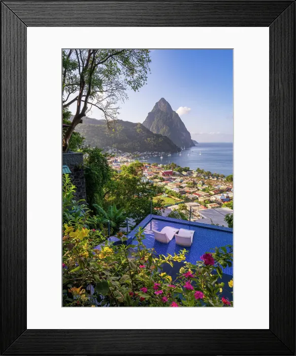 Framed Print : Piton Mountain Views from Green Fig Resort Soufriere, Saint Lucia Framed Print : Piton Mountain Views from Green Fig Resort Soufriere, Saint Lucia