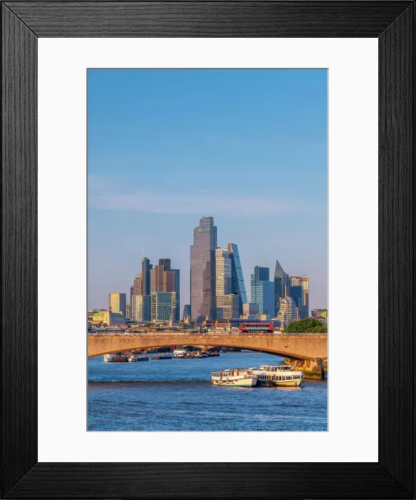 Framed Print : UK, England, London, City of London skyline, Waterloo Bridge over River Thames Framed Print : UK, England, London, City of London skyline, Waterloo Bridge over River Thames