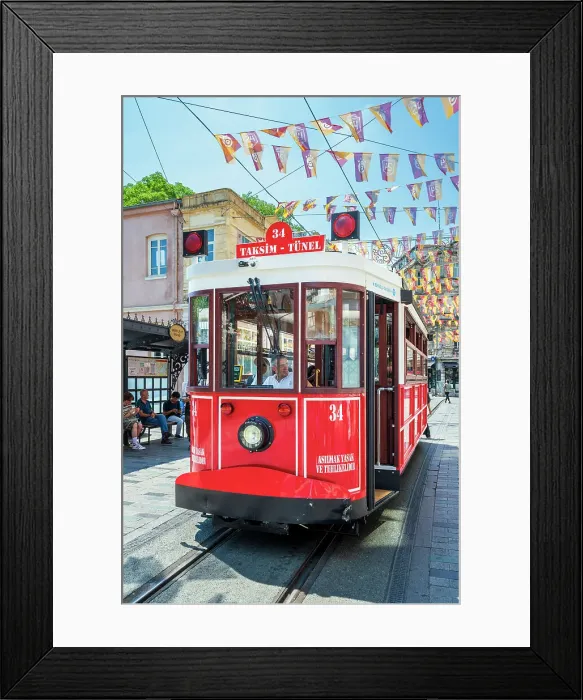 Framed Print : Istanbul nostalgic tramway, Istiklal Avenue (İstiklal Caddesi) pedestrian street, Beyoglu, Istanbul, Turkey