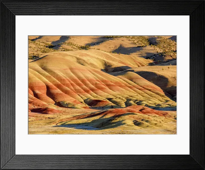 Framed Print : Eroded, exposed laterite and mudstone sediments in a sagebrush environment, John Day Fossil Beds National Monument, Painted Hills Unit, Mitchell, Oregon, USA Framed Print : Eroded, exposed laterite and mudstone sediments in a sagebrush environment, John Day Fossil Beds National Monument, Painted Hills Unit, Mitchell, Oregon, USA