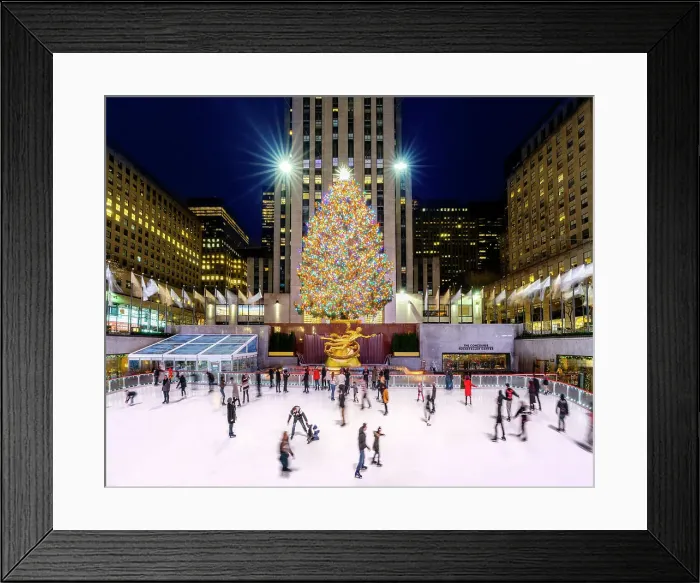 Framed Print : Rockefeller Plaza Ice Skating Rink with Christmas Tree, Manhattan, New York City, New York, USA Framed Print : Rockefeller Plaza Ice Skating Rink with Christmas Tree, Manhattan, New York City, New York, USA