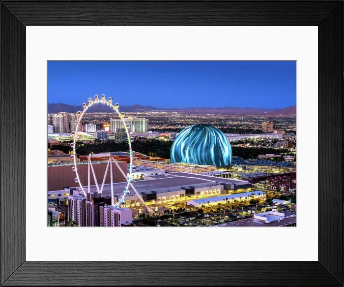 Framed Print : The Sphere, Exosphere is nightly used to display art and advertising Aerial View of Skyline, Strip at Night, Las Vegas, Nevada, USA Framed Print : The Sphere, Exosphere is nightly used to display art and advertising Aerial View of Skyline, Strip at Night, Las Vegas, Nevada, USA