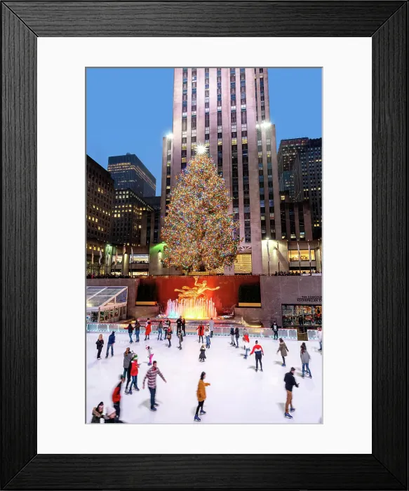 Framed Print : Rockefeller Plaza Ice Skating Rink with Christmas Tree, Manhattan, New York City, New York, USA