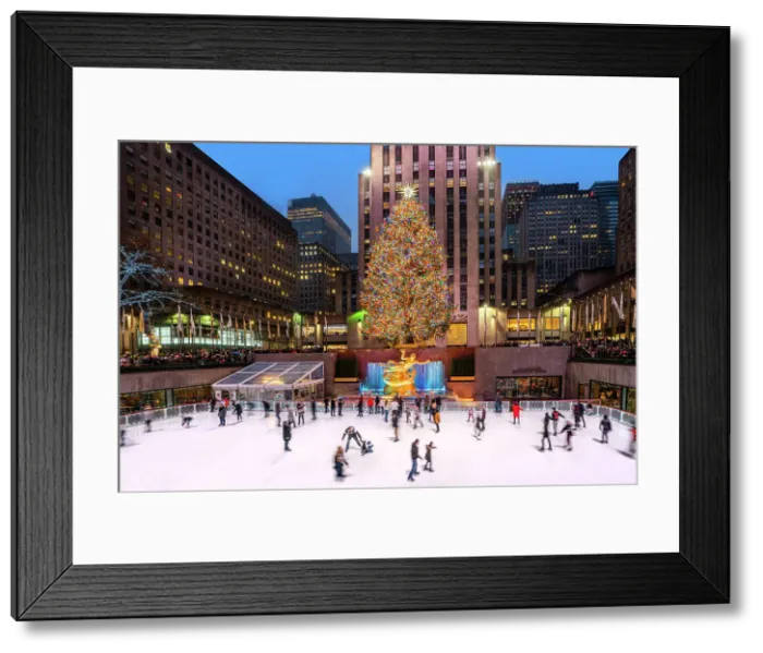 Framed Print : Rockefeller Plaza Ice Skating Rink with Christmas Tree, Manhattan, New York City, New York, USA Framed Print : Rockefeller Plaza Ice Skating Rink with Christmas Tree, Manhattan, New York City, New York, USA