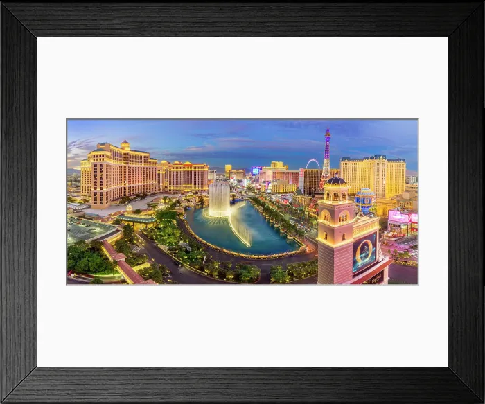 Framed Print : Bellagio Fountain View, illuminated, Twilight Lady Gaga Dancing Fountain Show, with Paris Eiffel Tower Las Vegas Strip View, Skyline, illuminated Las Vegas, Nevada, USA Framed Print : Bellagio Fountain View, illuminated, Twilight Lady Gaga Dancing Fountain Show, with Paris Eiffel Tower Las Vegas Strip View, Skyline, illuminated Las Vegas, Nevada, USA