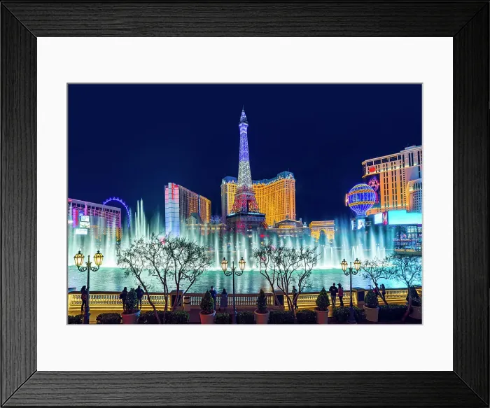 Framed Print : Bellagio Fountain View, Lady Gaga Dancing Fountain Show, with Paris Eiffel Tower Las Vegas Strip View, Skyline, illuminated Las Vegas, Nevada, USA Framed Print : Bellagio Fountain View, Lady Gaga Dancing Fountain Show, with Paris Eiffel Tower Las Vegas Strip View, Skyline, illuminated Las Vegas, Nevada, USA