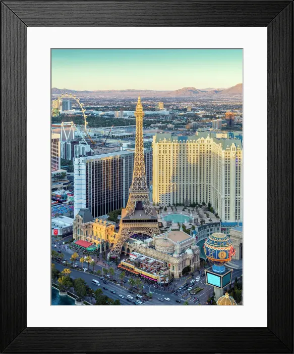 Framed Print : Aerial View of the Vegas Strip with The Bellagio Fountains and Hotel Paris, Las Vegas, Nevada United States, USA Framed Print : Aerial View of the Vegas Strip with The Bellagio Fountains and Hotel Paris, Las Vegas, Nevada United States, USA