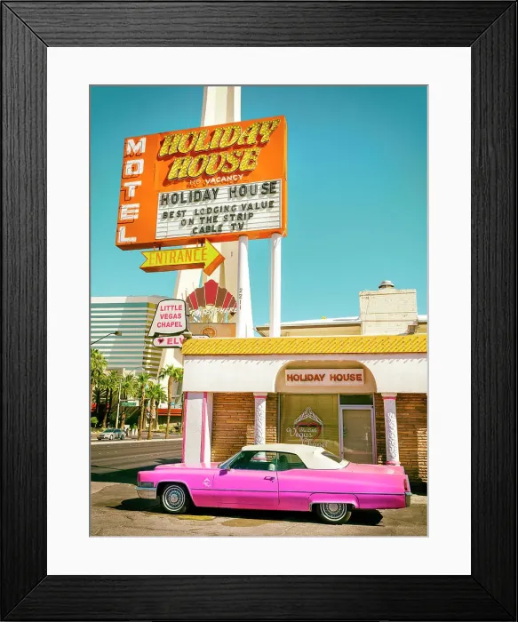 Framed Print : Holiday House Motel with Wedding Chappel included Famous Las Vegas Strip and Boulevard Las Vegas, Nevada, Clark County USA Framed Print : Holiday House Motel with Wedding Chappel included Famous Las Vegas Strip and Boulevard Las Vegas, Nevada, Clark County USA