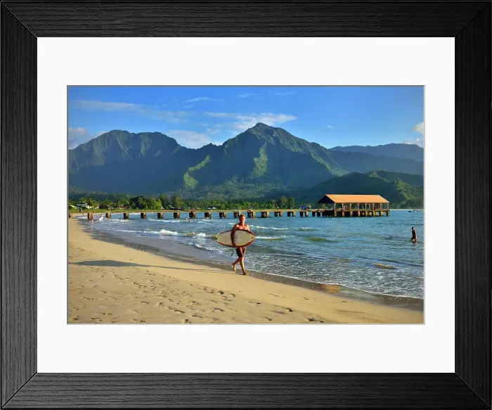 Framed Print : Hanalei Bay with Pier, Surfer Kauai, Hawaii, USA Framed Print : Hanalei Bay with Pier, Surfer Kauai, Hawaii, USA