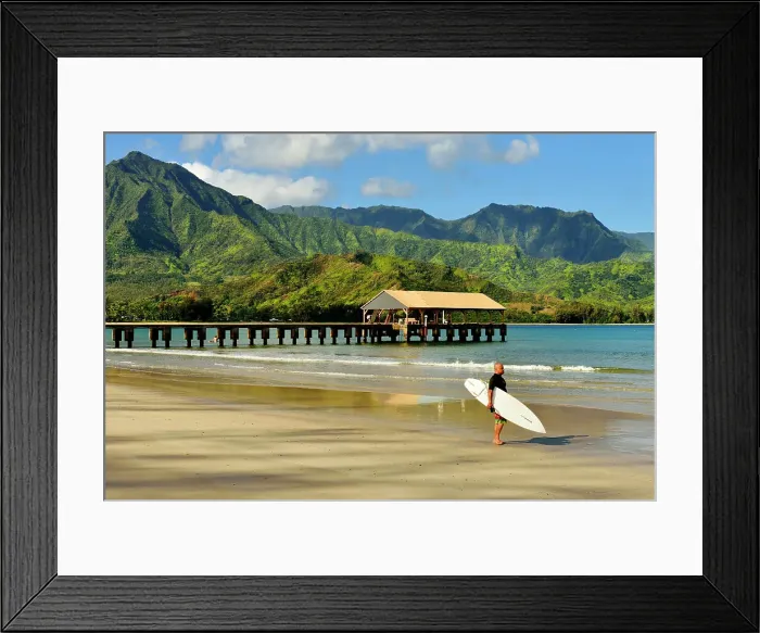 Framed Print : Hanalei Bay with Pier, Surfer Kauai, Hawaii, USA Framed Print : Hanalei Bay with Pier, Surfer Kauai, Hawaii, USA