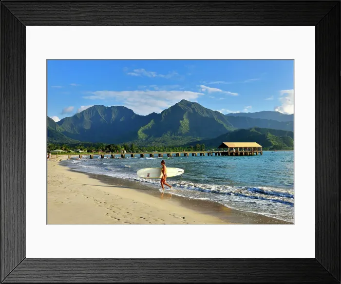 Framed Print : Hanalei Bay with Pier, Surfer Kauai, Hawaii, USA Framed Print : Hanalei Bay with Pier, Surfer Kauai, Hawaii, USA