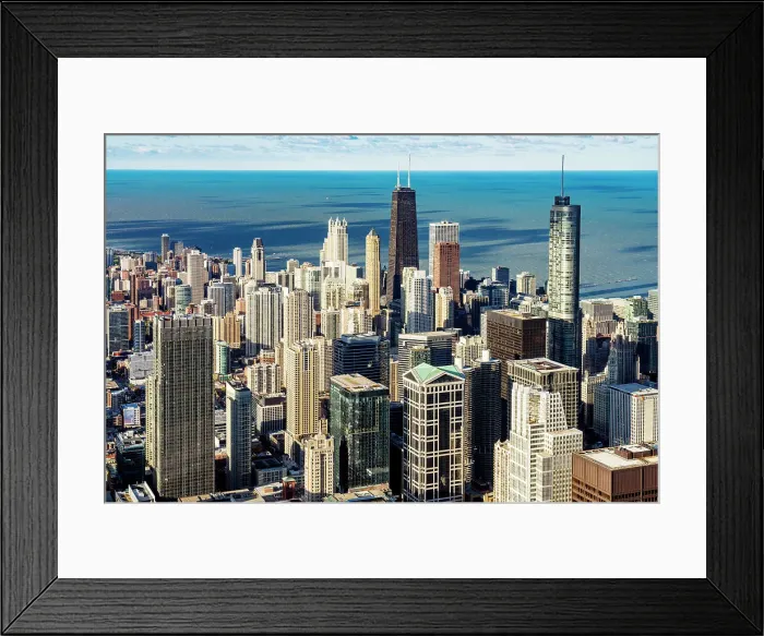 Framed Print : Downtown Chicago Skyline With views of Hancock Tower and Trump Tower, Lake Michigan, Chicago, Illinois, Midwest, USA