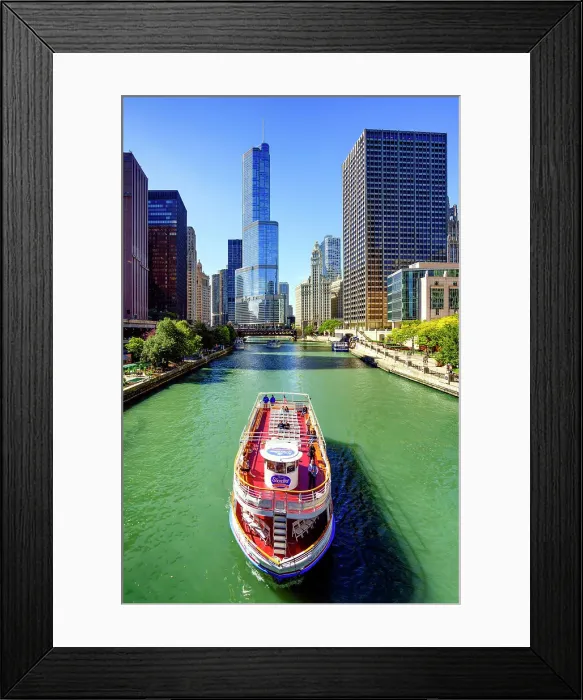 Framed Print : Chicago River and River walk, view to Trump Tower Chicago, Illinois, Midwest, USA