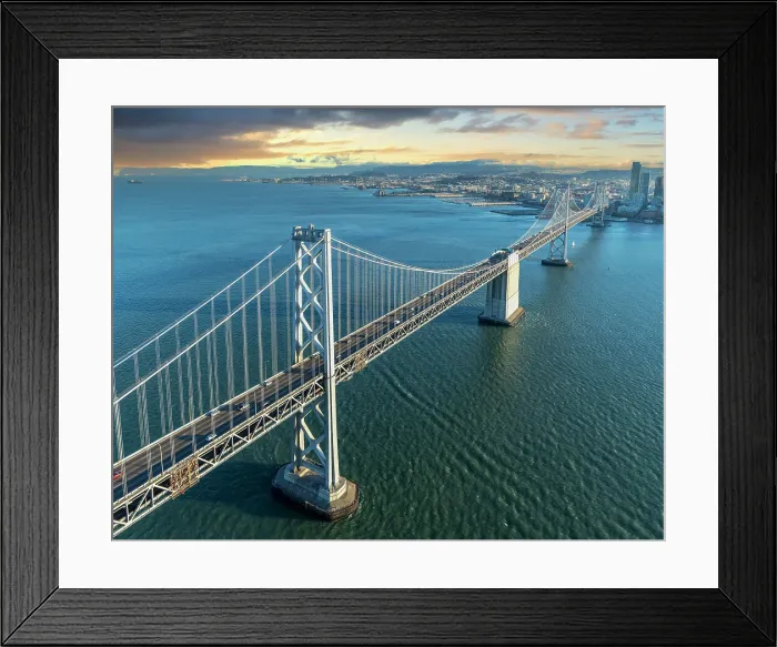 Framed Print : Aerial View Oakland Bridge, sunset San Francisco California, USA Framed Print : Aerial View Oakland Bridge, sunset San Francisco California, USA