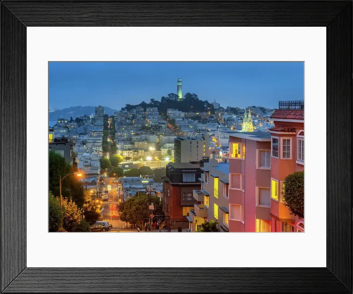 Framed Print : Coit Tower and Telegraph Hill at night, San Francisco California, USA Framed Print : Coit Tower and Telegraph Hill at night, San Francisco California, USA