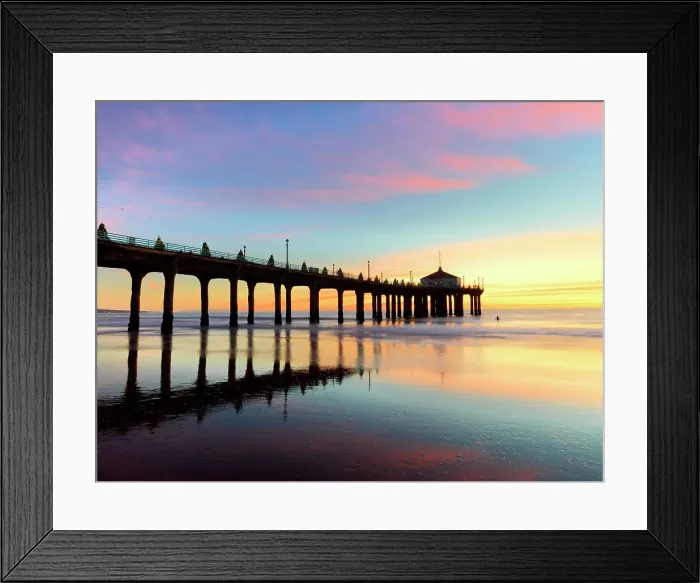 Framed Print : Manhattan Beach Pier Sunset Los Angeles, County L.A Southern California, USA