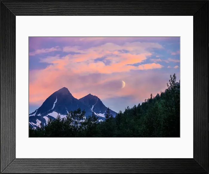 Framed Print : Evening Light over the mountains, Skagway, Alaska, USA