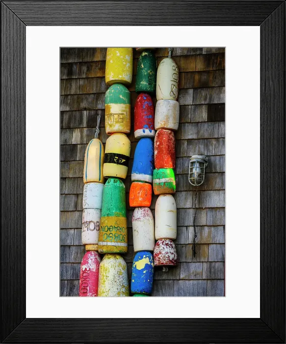 Framed Print : Fishing buoys on a wall, Meyers Chuck, Alaska, USA Framed Print : Fishing buoys on a wall, Meyers Chuck, Alaska, USA
