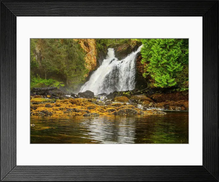 Framed Print : Waterfall flowing into Shrimp Bay, Shrimp Bay, Alaska, USA Framed Print : Waterfall flowing into Shrimp Bay, Shrimp Bay, Alaska, USA