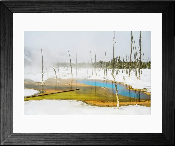 Framed Print : Black Sand Geyser Basin in winter- Opalescent Pool, Yellowstone National Park, Wyoming, USA Framed Print : Black Sand Geyser Basin in winter- Opalescent Pool, Yellowstone National Park, Wyoming, USA