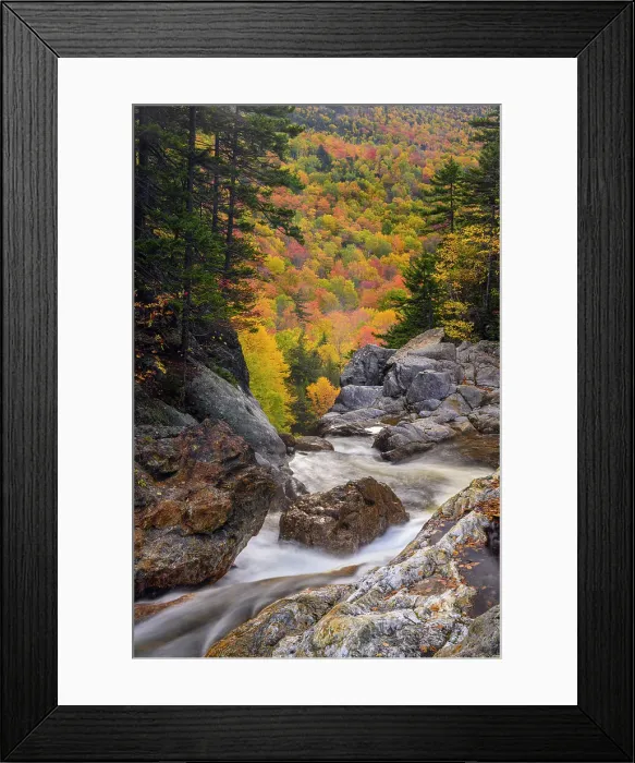 Framed Print : Autumn foliage on a mountainside behind the Ellis River above Glen Ellis Falls, Highway 16 near Pinkham Notch, New Hampshire, USA Framed Print : Autumn foliage on a mountainside behind the Ellis River above Glen Ellis Falls, Highway 16 near Pinkham Notch, New Hampshire, USA