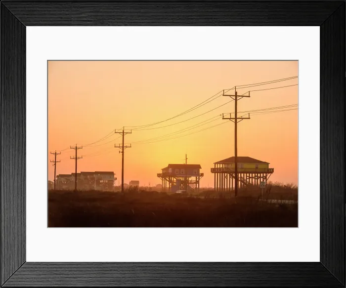 Framed Print : Houses on pillars along the Gulf of Mexico coast, Bolivar Penninsula, Texas, USA Framed Print : Houses on pillars along the Gulf of Mexico coast, Bolivar Penninsula, Texas, USA