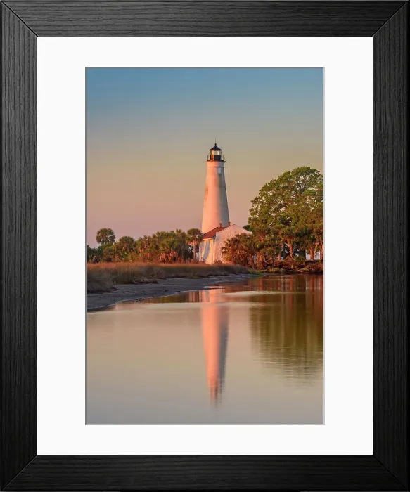 Framed Print : St. Marks Lighthouse reflected in a slough at dawn, St. Marks NWR, Florida, USA Framed Print : St. Marks Lighthouse reflected in a slough at dawn, St. Marks NWR, Florida, USA