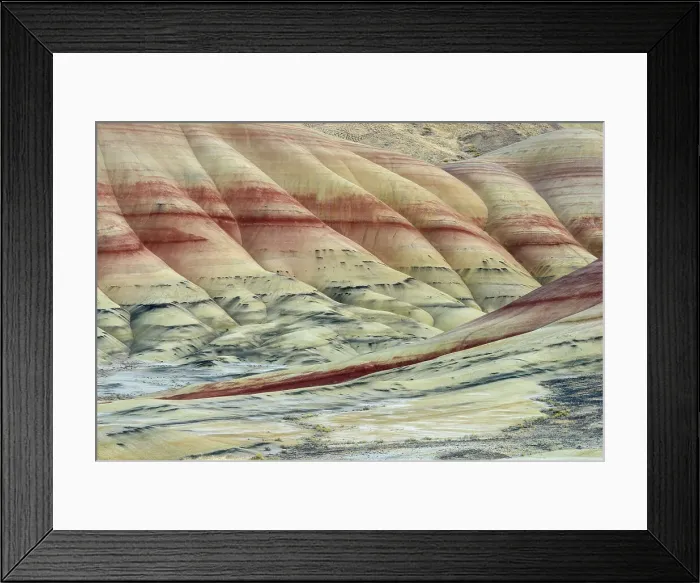 Framed Print : Eroded, exposed laterite and mudstone sediments in a sagebrush environment, John Day Fossil Beds National Monument, Painted Hills Unit, Mitchell, Oregon, USA Framed Print : Eroded, exposed laterite and mudstone sediments in a sagebrush environment, John Day Fossil Beds National Monument, Painted Hills Unit, Mitchell, Oregon, USA