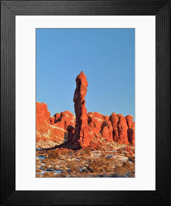 Framed Print : Sandstone pinnacles ina winter landscape, Arches National Park, Utah, USA
