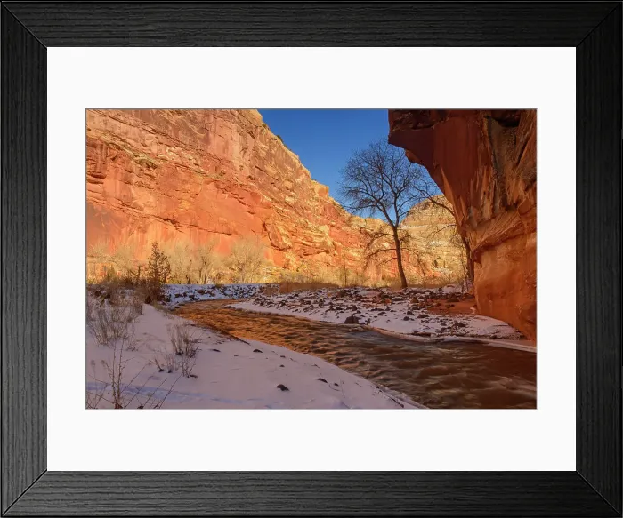 Framed Print : Fremont River in winter, Capitol Reef National Park, Utah, USA
