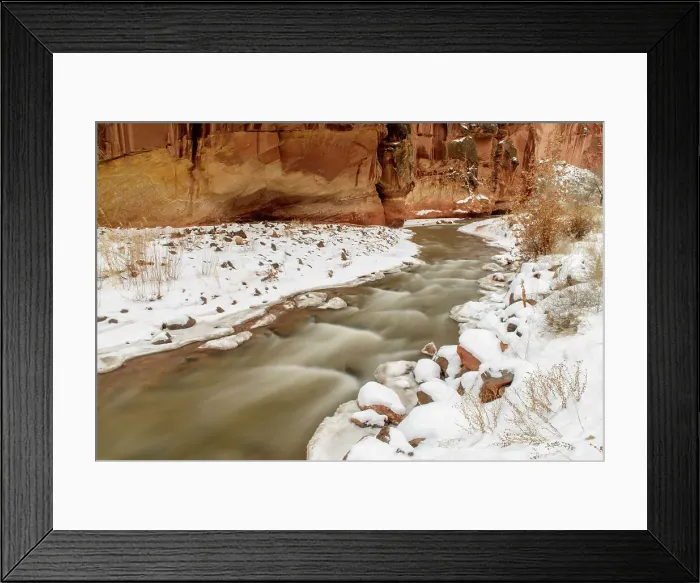 Framed Print : Fremont River and canyon walls in winter, Capitol Reef National Park, Utah, USA Framed Print : Fremont River and canyon walls in winter, Capitol Reef National Park, Utah, USA