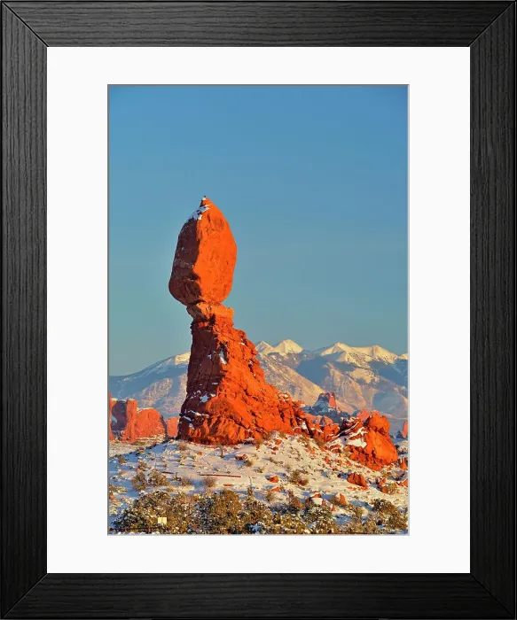Framed Print : Balanced Rock with fresh snow, Arches National Park, Utah, USA