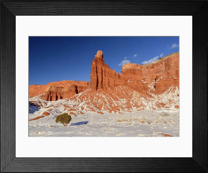 Framed Print : Fresh snow on Chimney Rock, Capitol Reef National Park, Utah, USA Framed Print : Fresh snow on Chimney Rock, Capitol Reef National Park, Utah, USA