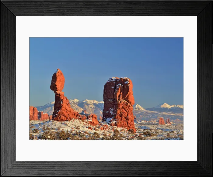 Framed Print : Balanced Rock with fresh snow, Arches National Park, Utah, USA