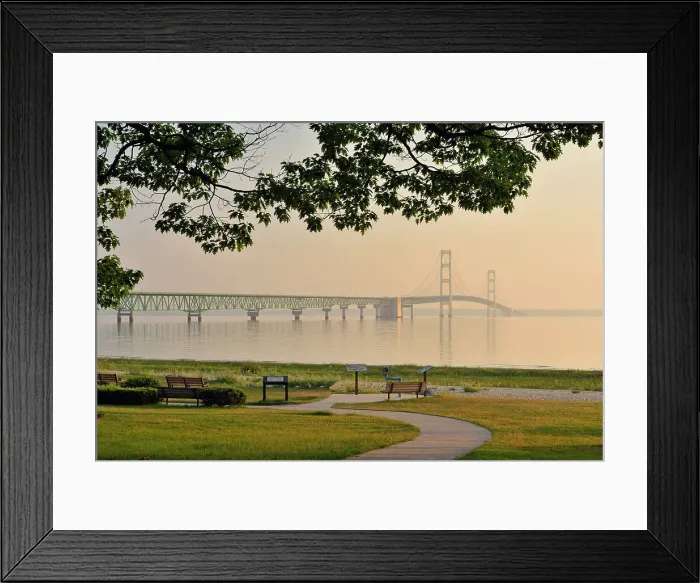 Framed Print : Mackinac Bridge across the Straits of Mackinac at dawn, Mackinaw city, Michigan, USA Framed Print : Mackinac Bridge across the Straits of Mackinac at dawn, Mackinaw city, Michigan, USA