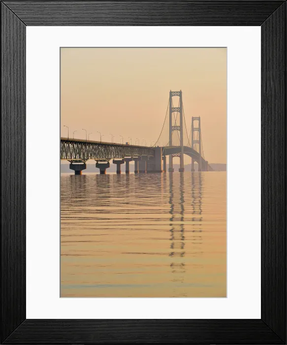 Framed Print : Mackinac Bridge across the Straits of Mackinac at dawn, Mackinaw city, Michigan, USA