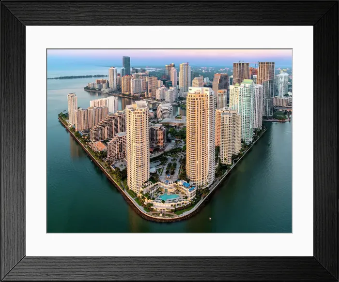 Framed Print : Brickell Key, Downtown Miami and Four Seasons Hotel sunrise Miami, Florida, USA Framed Print : Brickell Key, Downtown Miami and Four Seasons Hotel sunrise Miami, Florida, USA
