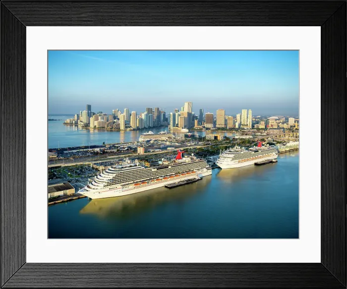 Framed Print : Carnival Cruise, Cruiseships, caribbean vacation, Downton sunrise Miami, Florida, USA Framed Print : Carnival Cruise, Cruiseships, caribbean vacation, Downton sunrise Miami, Florida, USA