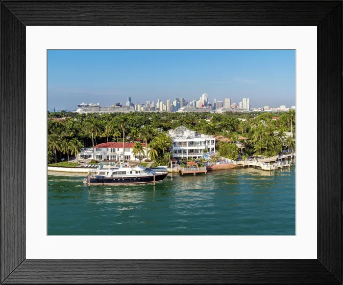 Framed Print : Star Island, private luxury island, Downtown behind Miami, Florida, USA Framed Print : Star Island, private luxury island, Downtown behind Miami, Florida, USA