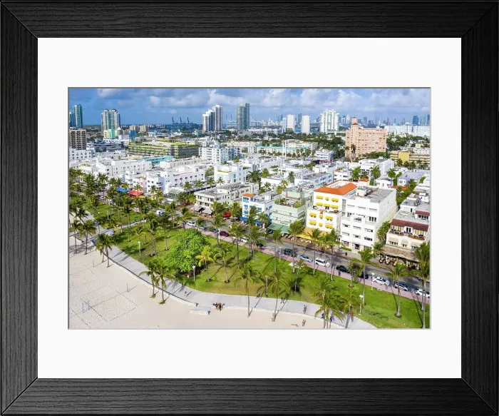 Framed Print : Aerial View of South Beach & Ocean Drive, Miami, Florida, USA Framed Print : Aerial View of South Beach & Ocean Drive, Miami, Florida, USA