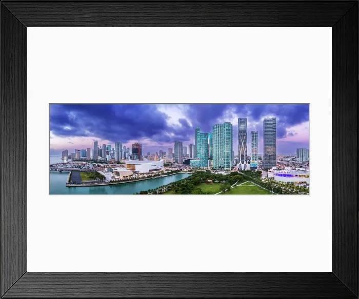 Framed Print : Aerial View of Skyline Downtown Miami, Maurice A.Ferre Park Miami City, South Florida, USA