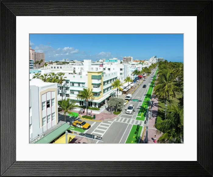 Framed Print : Aerial View, Art Deco District Ocean Drive, South Beach, Miami Beach, Miami, Florida, USA