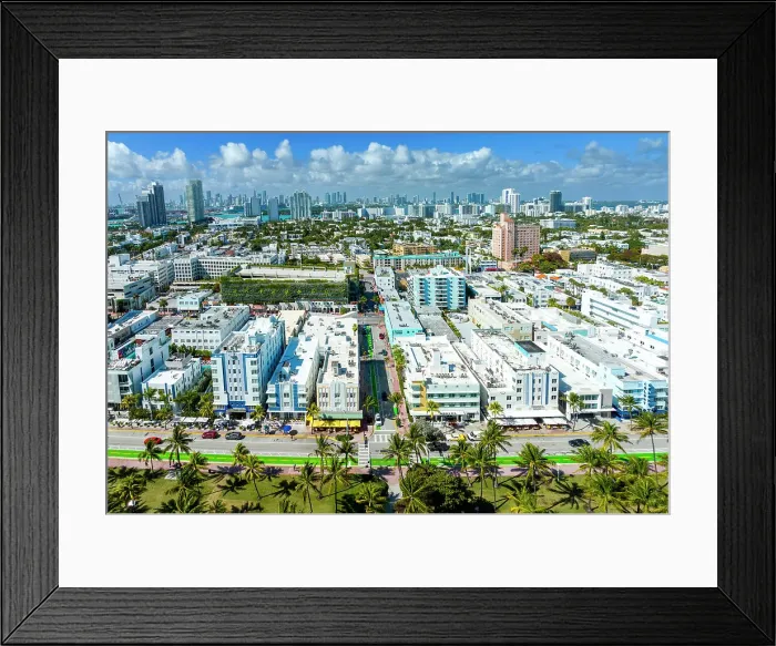 Framed Print : Aerial View, Art Deco District and Lummus Park Ocean Drive, South Beach, Miami Beach, Miami, Florida, USA