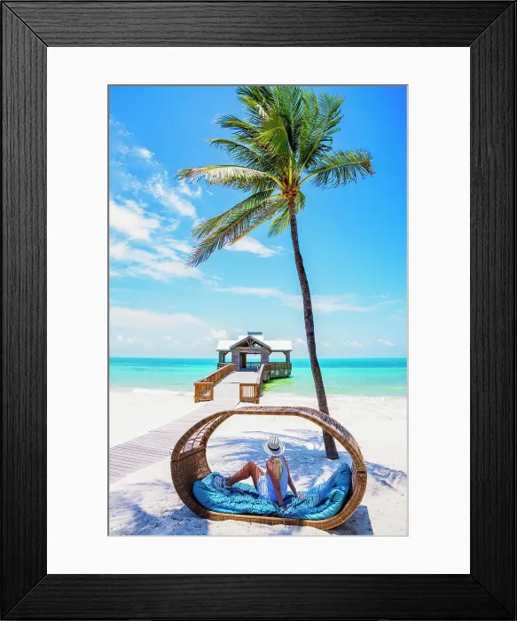 Framed Print : Tropical Beach with Wooden Pier Key West, Florida, USA Framed Print : Tropical Beach with Wooden Pier Key West, Florida, USA