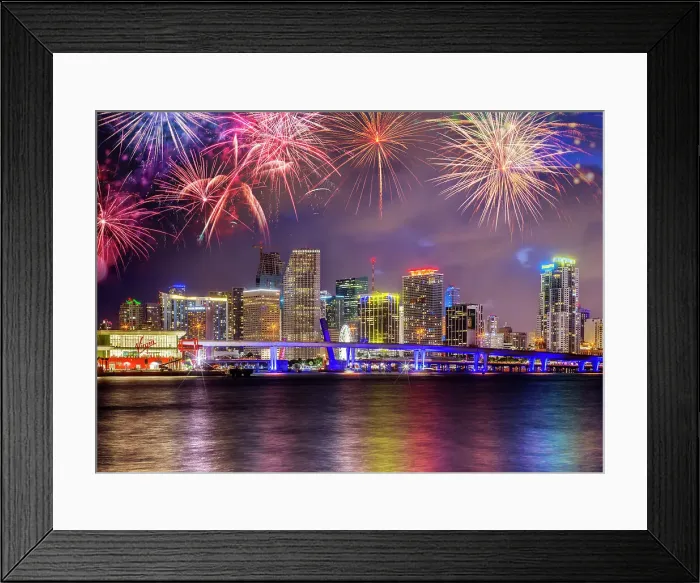 Framed Print : Miami Downtown Skyline, Illuminated at Night with New Virgin Cruise Ship Terminal Miami, Florida, USA Framed Print : Miami Downtown Skyline, Illuminated at Night with New Virgin Cruise Ship Terminal Miami, Florida, USA