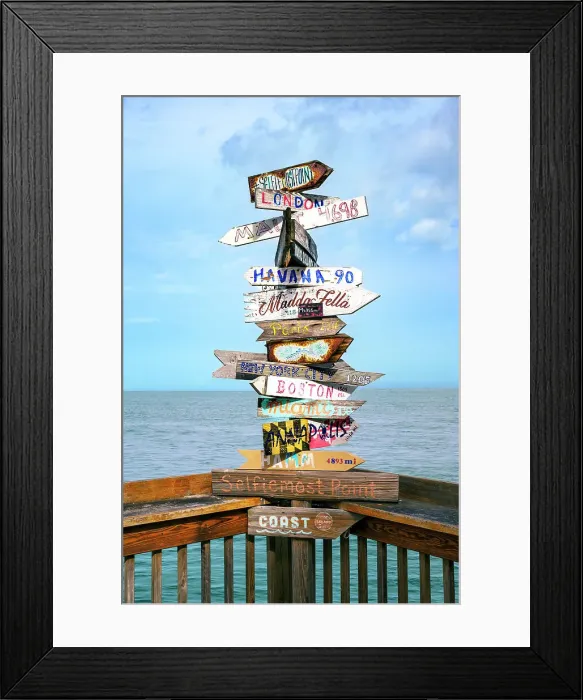 Framed Print : Wooden City Signs, Distance from Key West Key West, Florida, USA