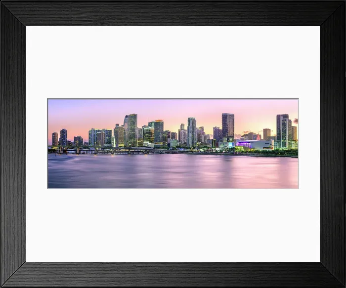 Framed Print : Skyline of Miami Downtown at sunset, night illuminated, Miami, Florida, USA Framed Print : Skyline of Miami Downtown at sunset, night illuminated, Miami, Florida, USA